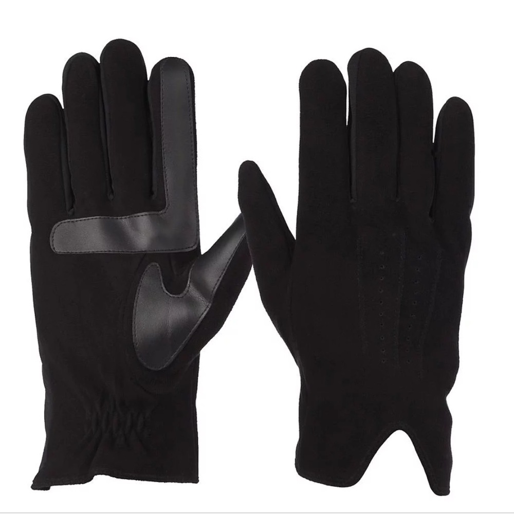 Isotoner Men's Black Gloves with Leather Accents
